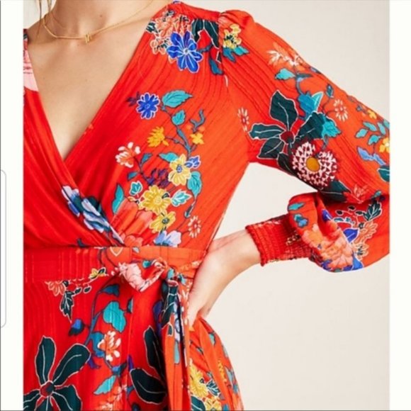 Anthropologie Floral Wrap Dress 2P - Picture 2 of 8